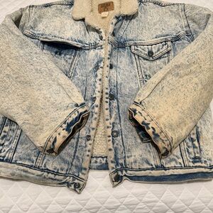 GAP Men’s Acid Wash Denim Jacket With Sherpa Lining Vintage 90s